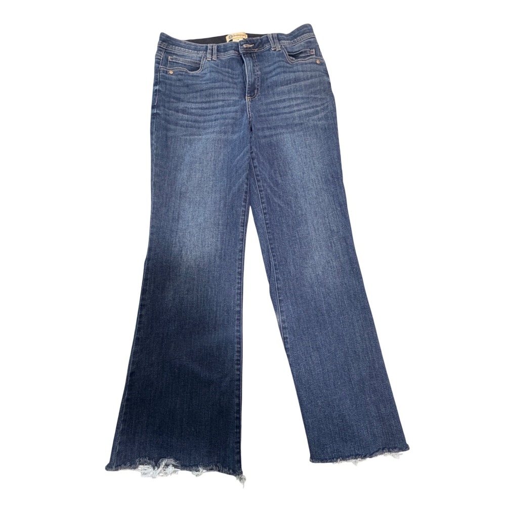 Democracy Ab Technology Flare Jeans Womens 14 Blue Stretch Raw Hem Minimalist